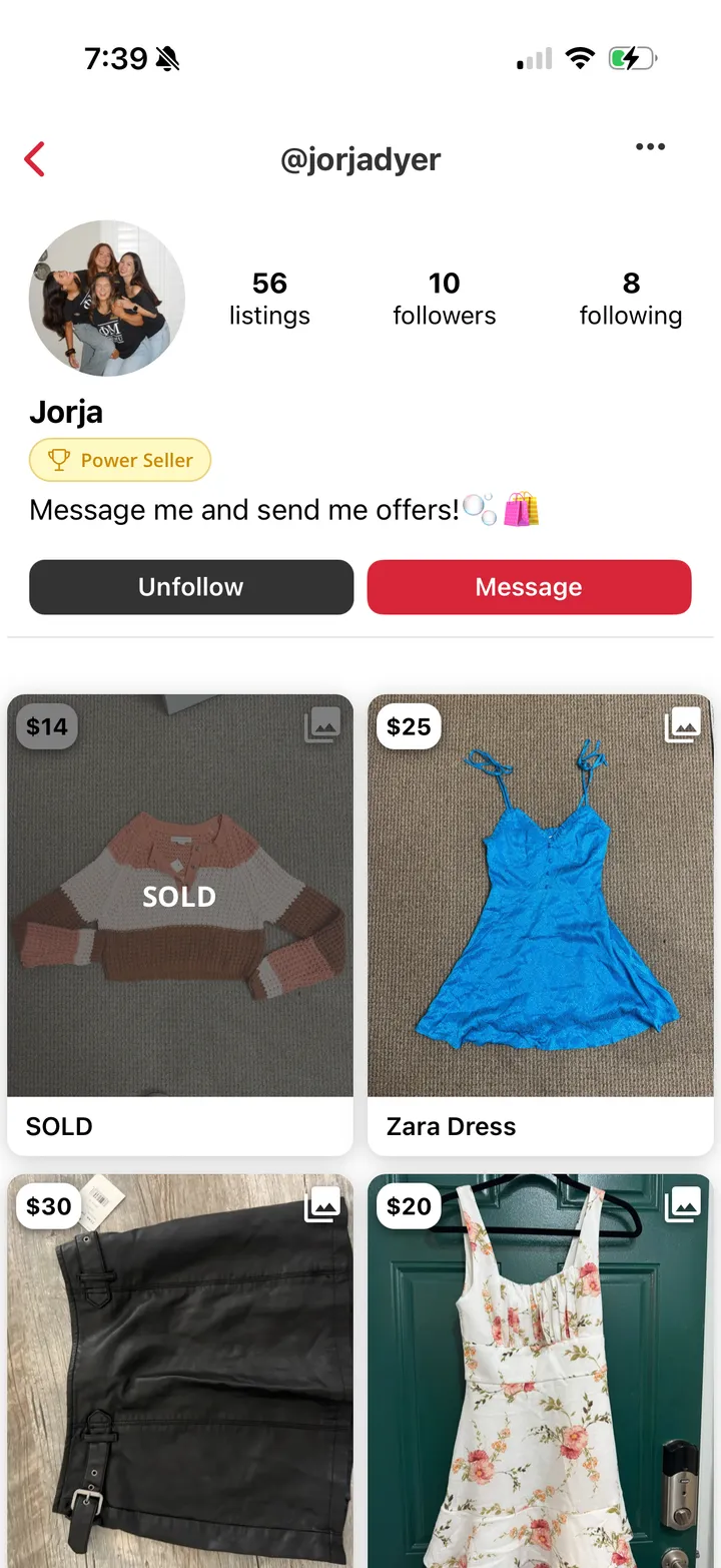 Student seller profile on Thriftly